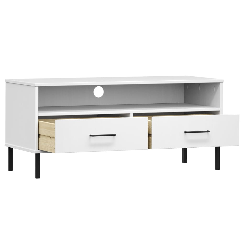 vidaXL TV-Schrank OSLO mit Metallbeinen Weiß Massivholz Kiefer