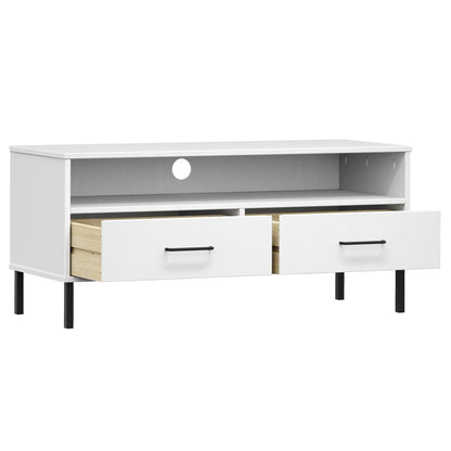 vidaXL TV-Schrank OSLO mit Metallbeinen Weiß Massivholz Kiefer