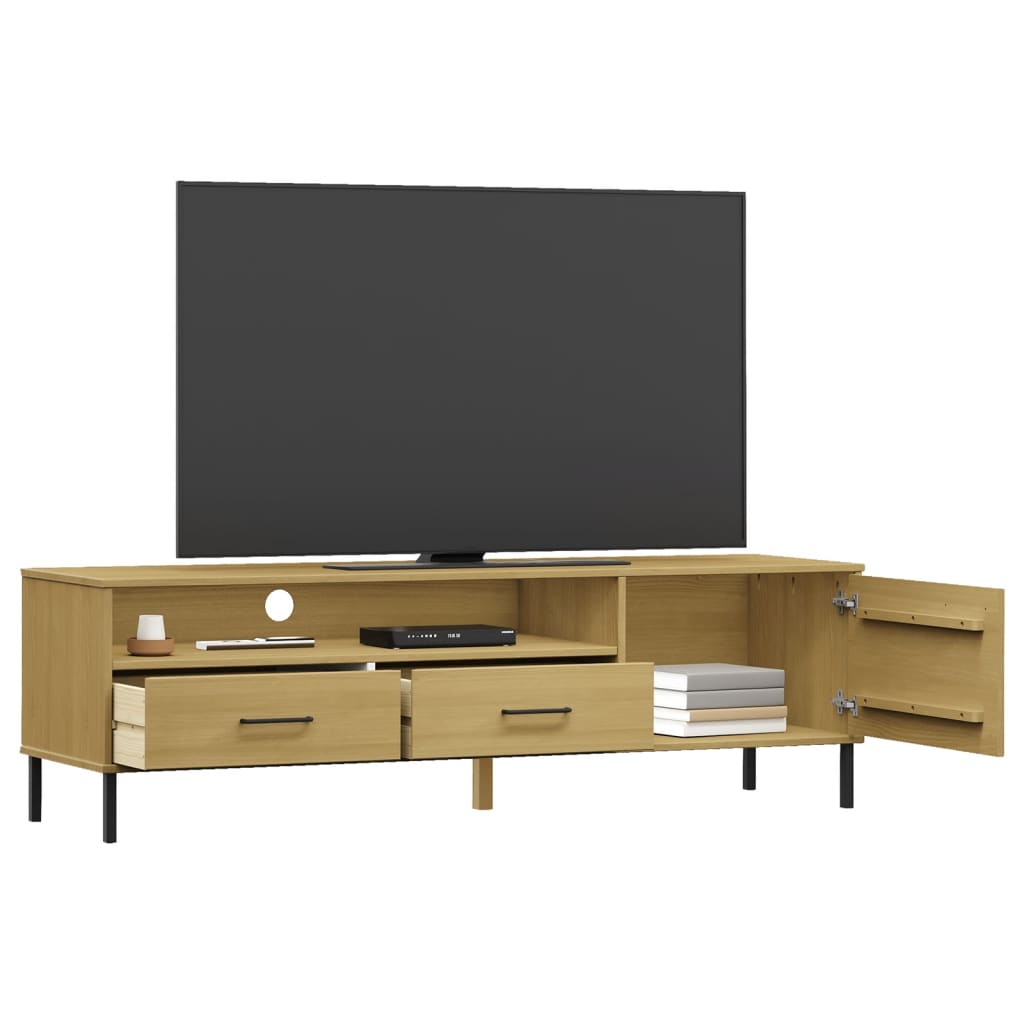 vidaXL TV-Schrank OSLO mit Metallbeinen Braun Massivholz Kiefer