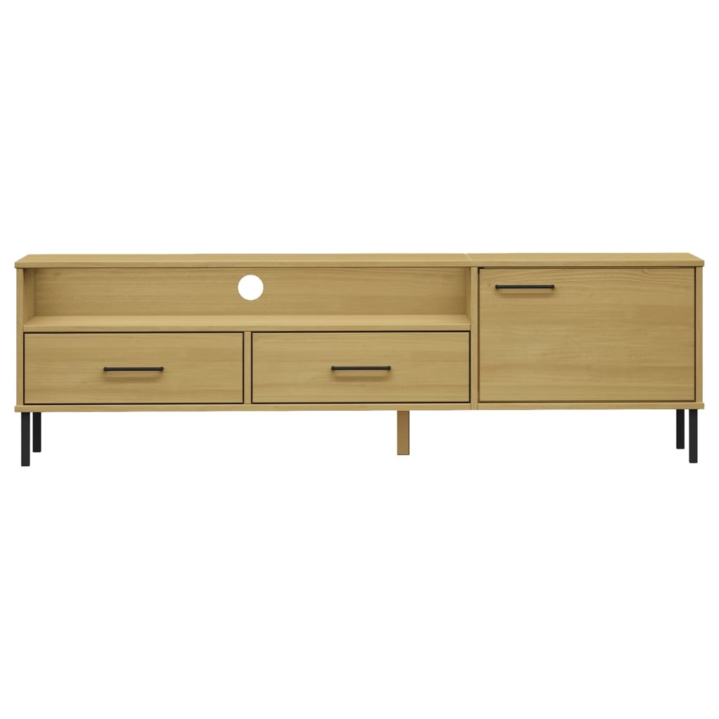 vidaXL TV-Schrank OSLO mit Metallbeinen Braun Massivholz Kiefer