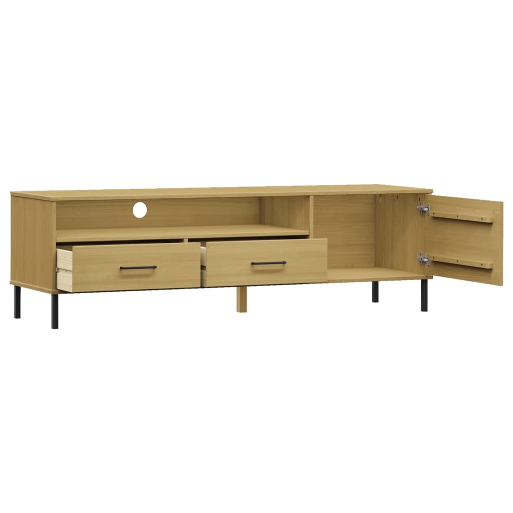 vidaXL TV-Schrank OSLO mit Metallbeinen Braun Massivholz Kiefer