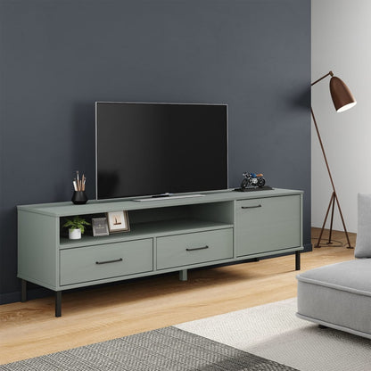 Meuble TV vidaXL OSLO avec pieds en métal Gris Bois de pin massif