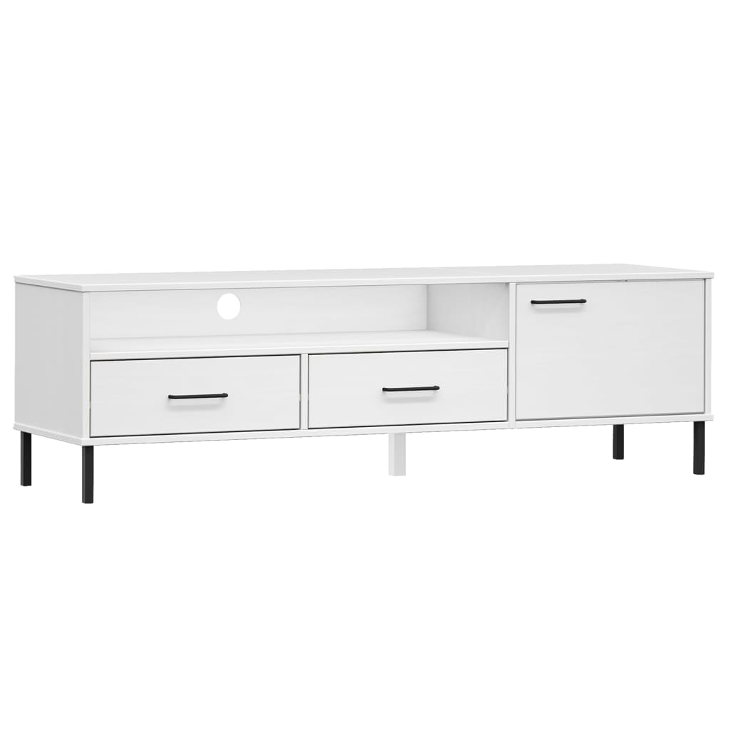 vidaXL TV-Schrank OSLO mit Metallbeinen Weiß Massivholz Kiefer