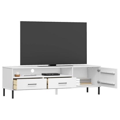 vidaXL TV-Schrank OSLO mit Metallbeinen Weiß Massivholz Kiefer