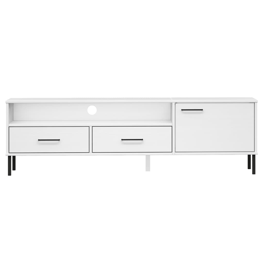 vidaXL TV-Schrank OSLO mit Metallbeinen Weiß Massivholz Kiefer