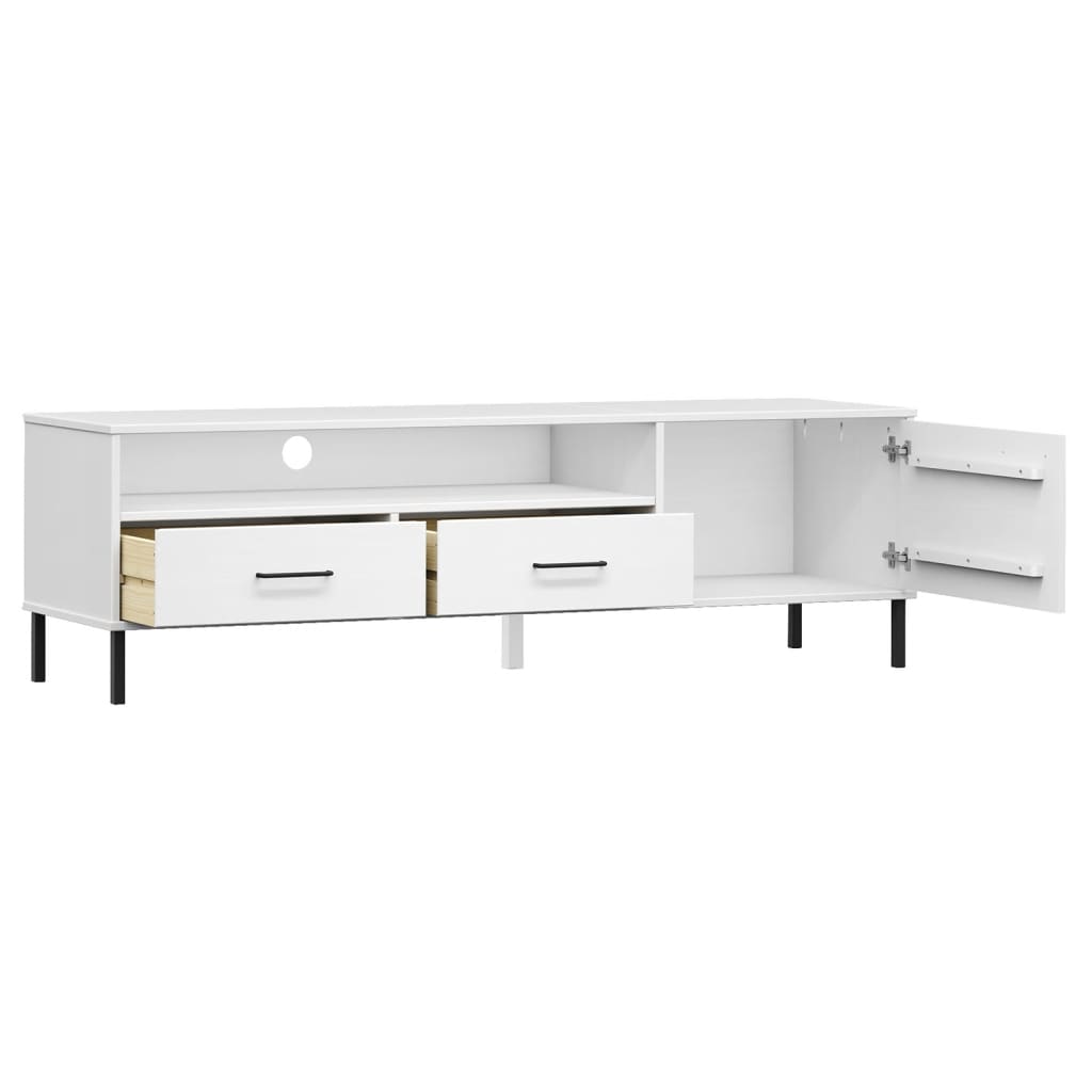 vidaXL TV-Schrank OSLO mit Metallbeinen Weiß Massivholz Kiefer