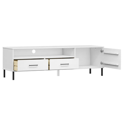 vidaXL TV-Schrank OSLO mit Metallbeinen Weiß Massivholz Kiefer