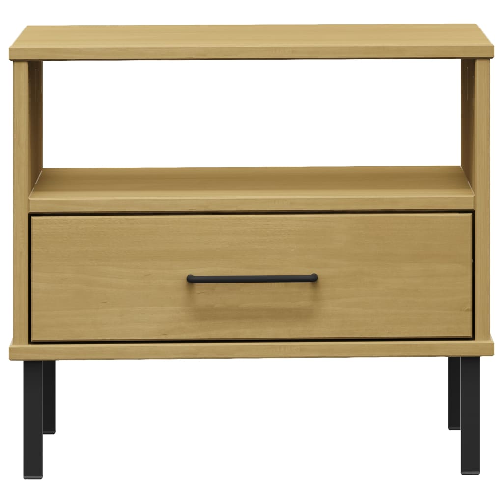 vidaXL Table de chevet OSLO avec pieds en métal Marron Bois de pin massif