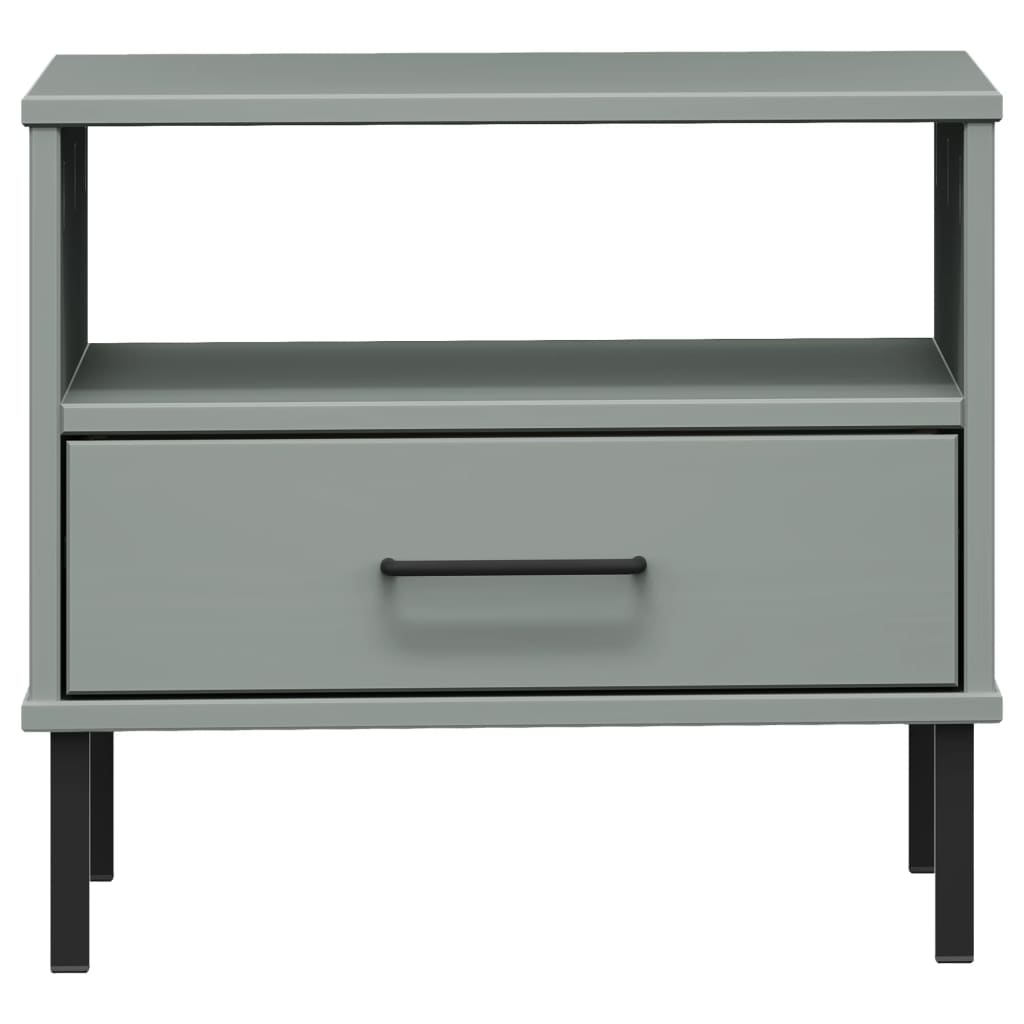 vidaXL Table de chevet OSLO avec pieds en métal gris pin massif
