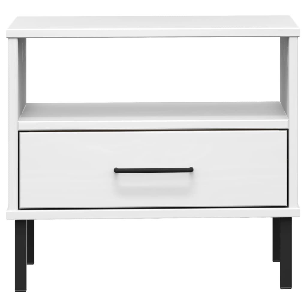 vidaXL Table de chevet OSLO avec pieds en métal blanc bois de pin massif