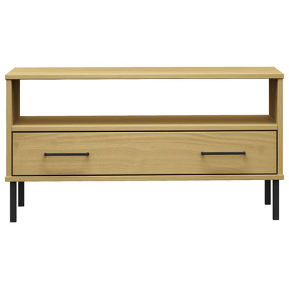 vidaXL Couchtisch OSLO mit Metallbeinen Braun 85x50x45 cm Massivholz