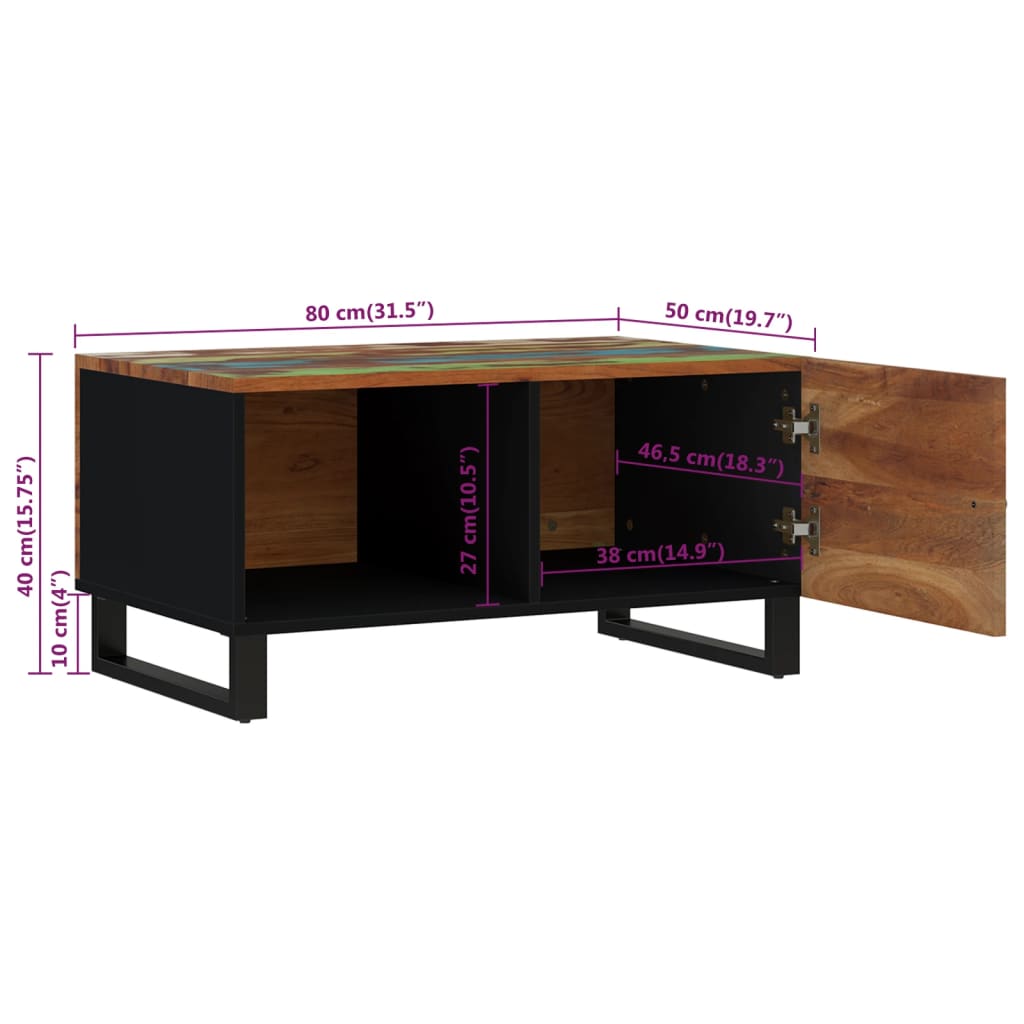 vidaXL Table basse 80x50x40 cm en bois de récupération massif et bois d'ingénierie