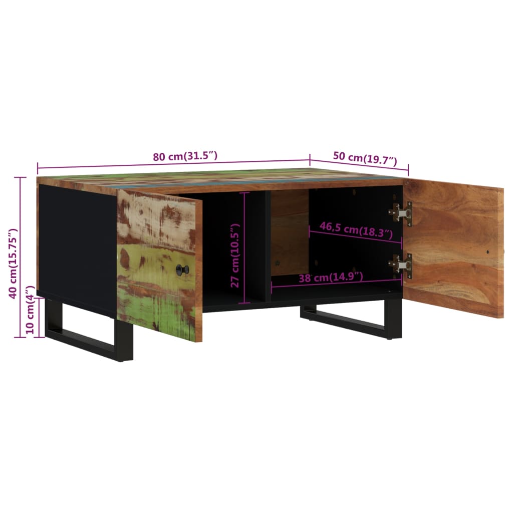 vidaXL Couchtisch 80x50x40 cm Altholz Massiv & Holzwerkstoff