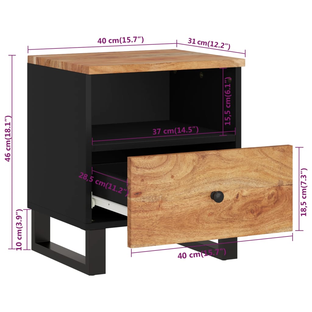 vidaXL Nachttisch Massivholz Akazie & Holzwerkstoff