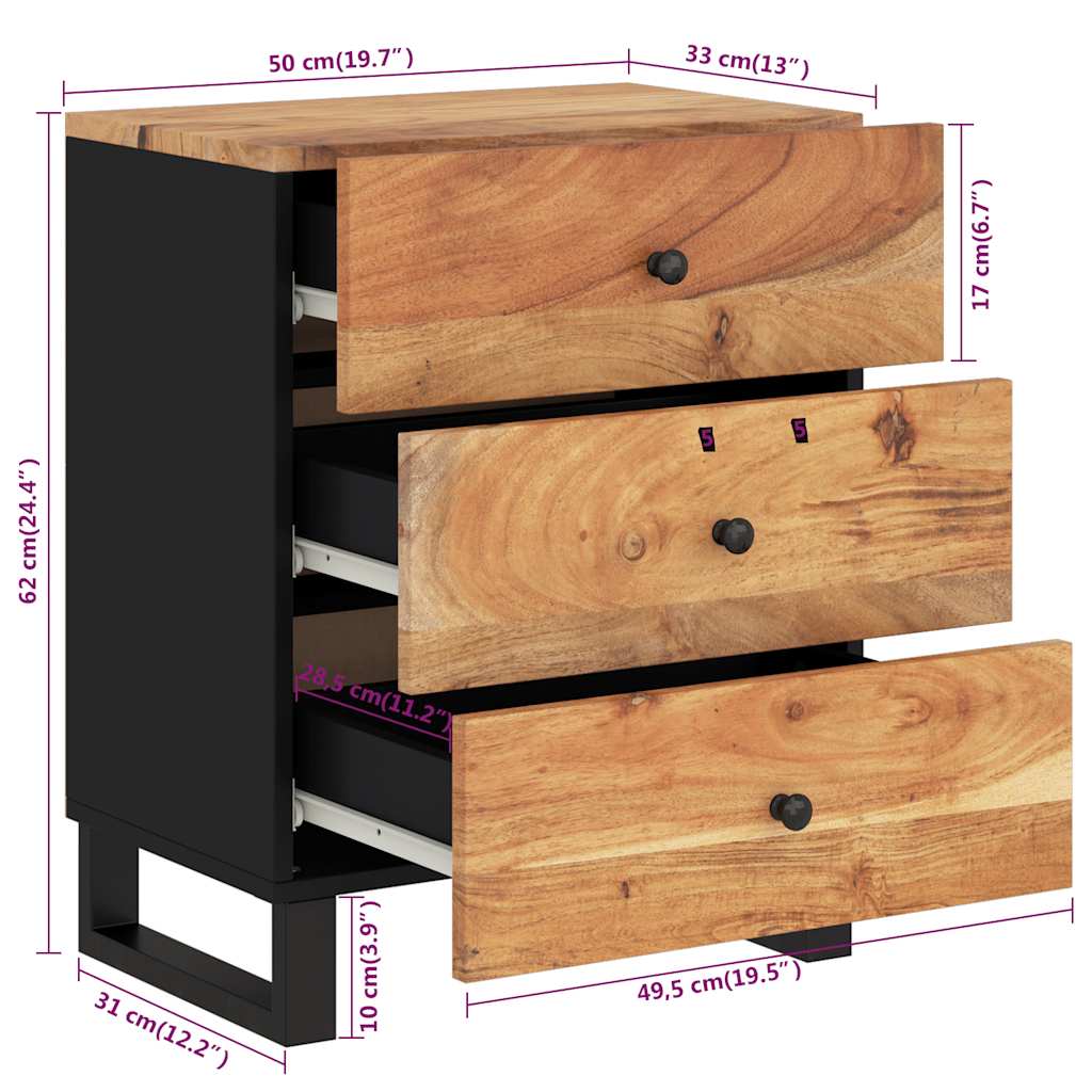 vidaXL Nachttisch 50x33x62 cm Massivholz Akazie & Holzwerkstoff