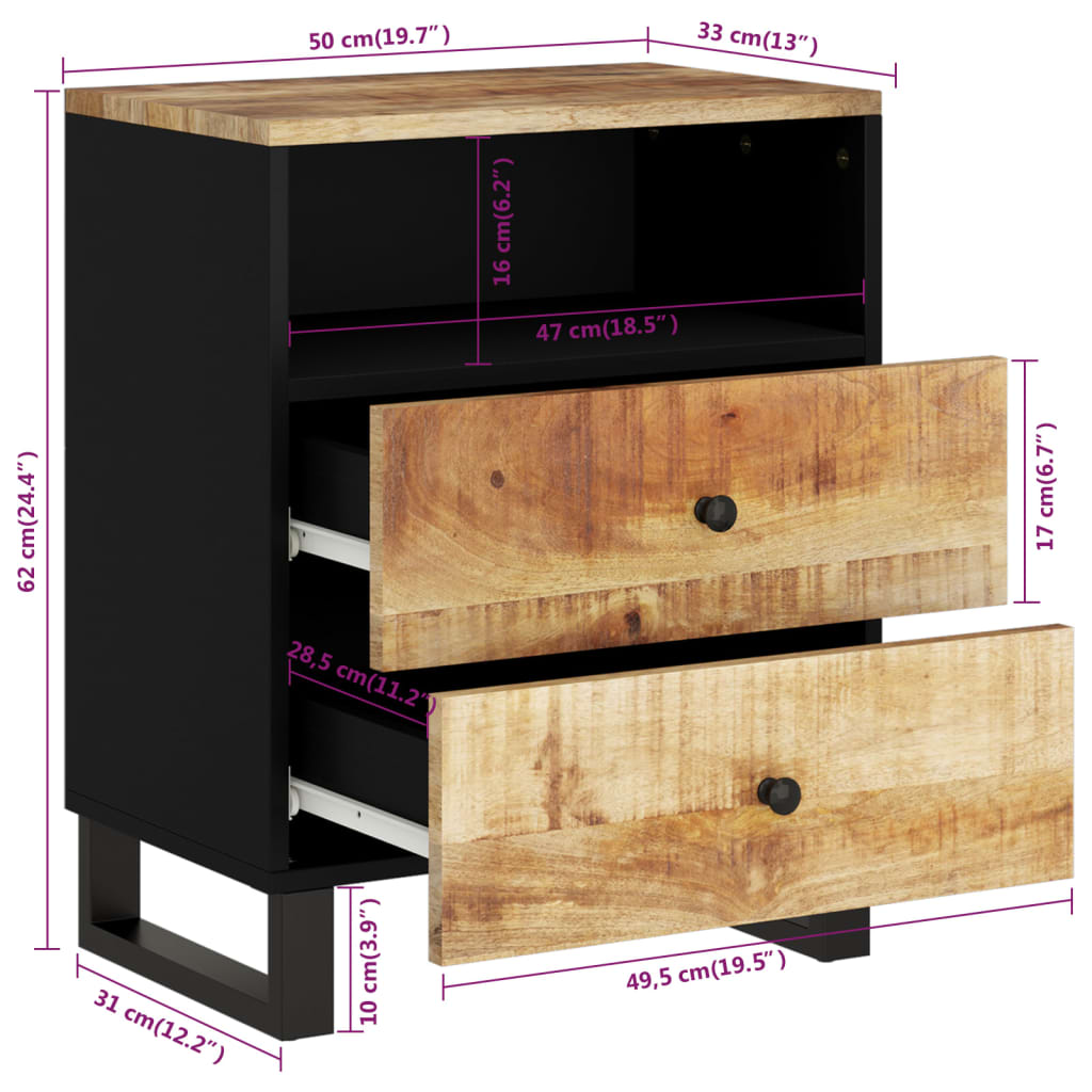 vidaXL Nachttisch 50x33x62 cm Massivholz Mango & Holzwerkstoff