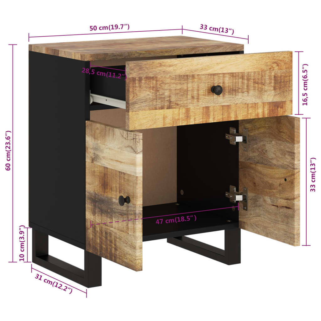 vidaXL Nachttisch 50x33x60 cm Massivholz Mango & Holzwerkstoff