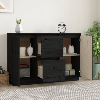 vidaXL Sideboard Schwarz 111x34x75 cm Massivholz Kiefer