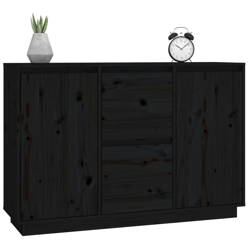 vidaXL Sideboard Schwarz 111x34x75 cm Massivholz Kiefer