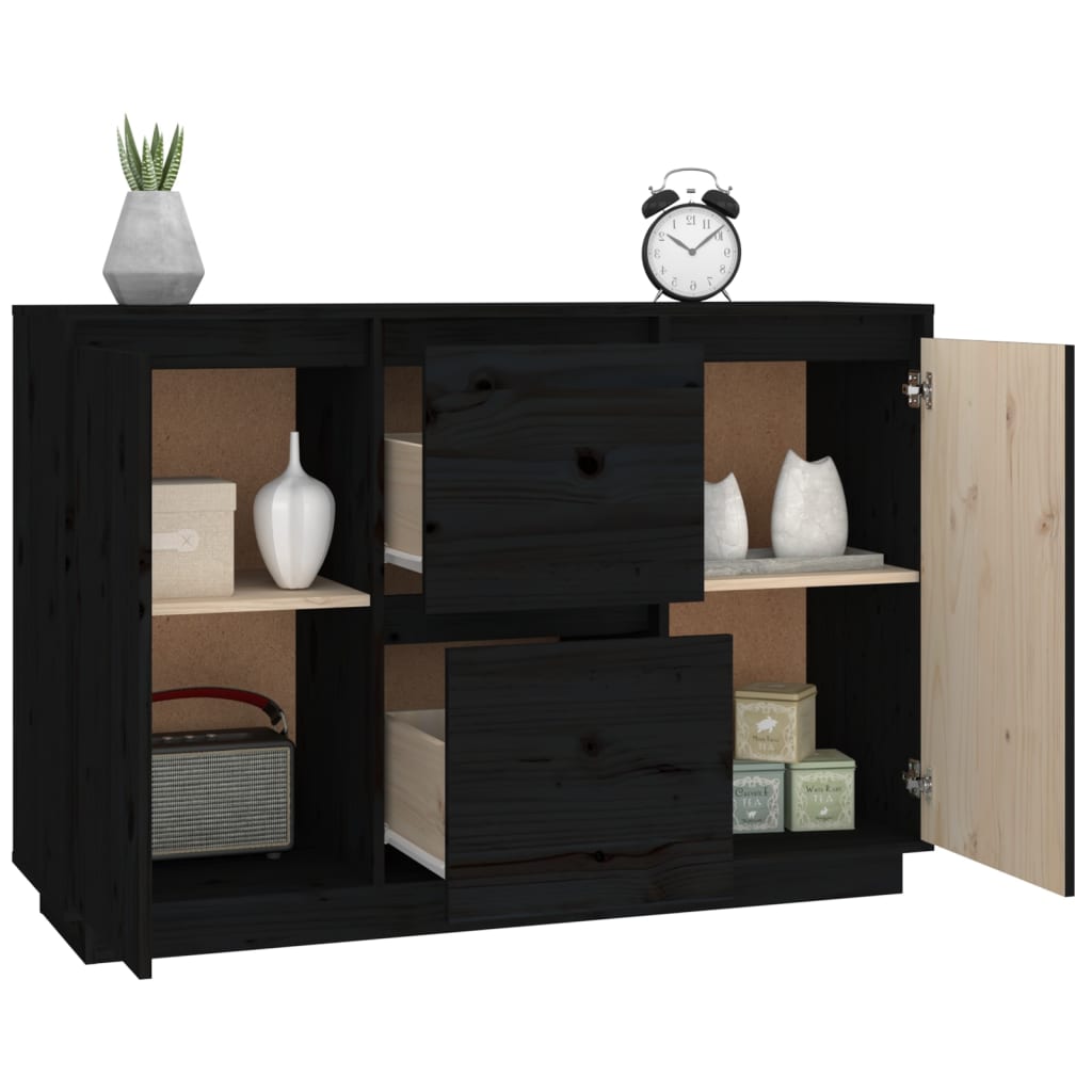 vidaXL Sideboard Schwarz 111x34x75 cm Massivholz Kiefer