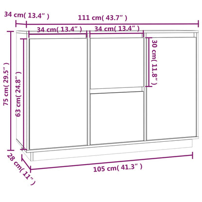 vidaXL Sideboard Schwarz 111x34x75 cm Massivholz Kiefer
