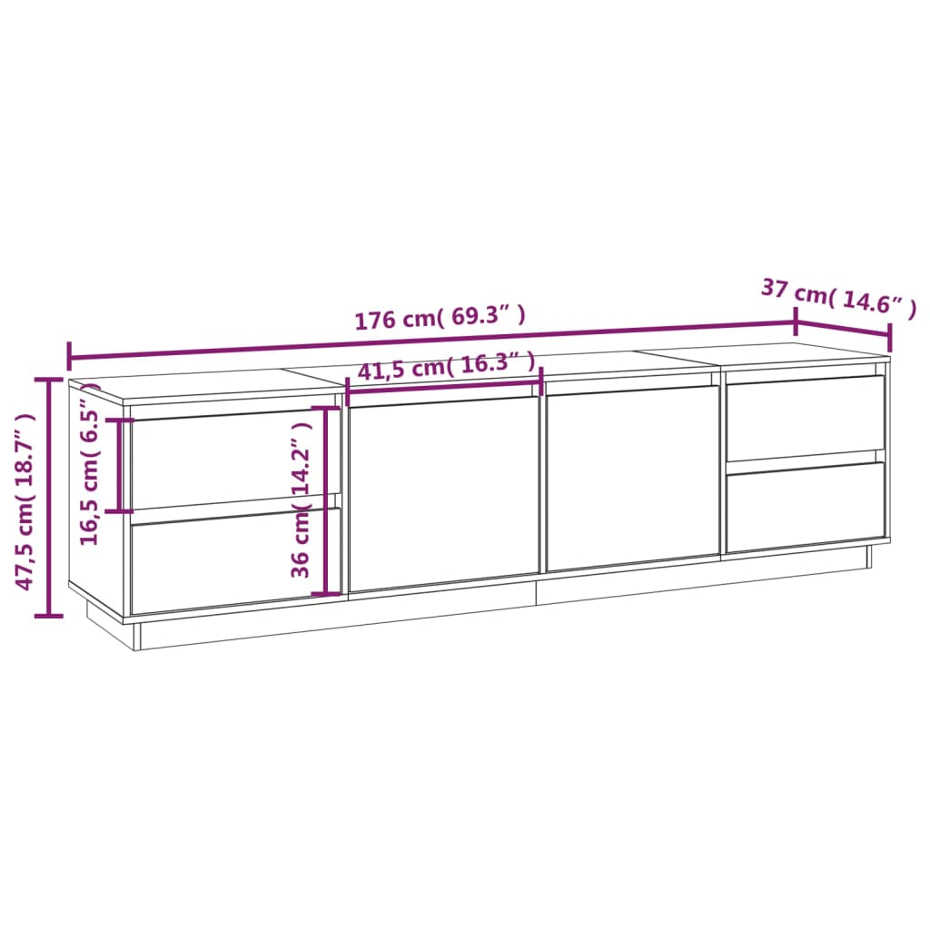vidaXL Meuble TV marron miel 176x37x47,5 cm Bois de pin massif