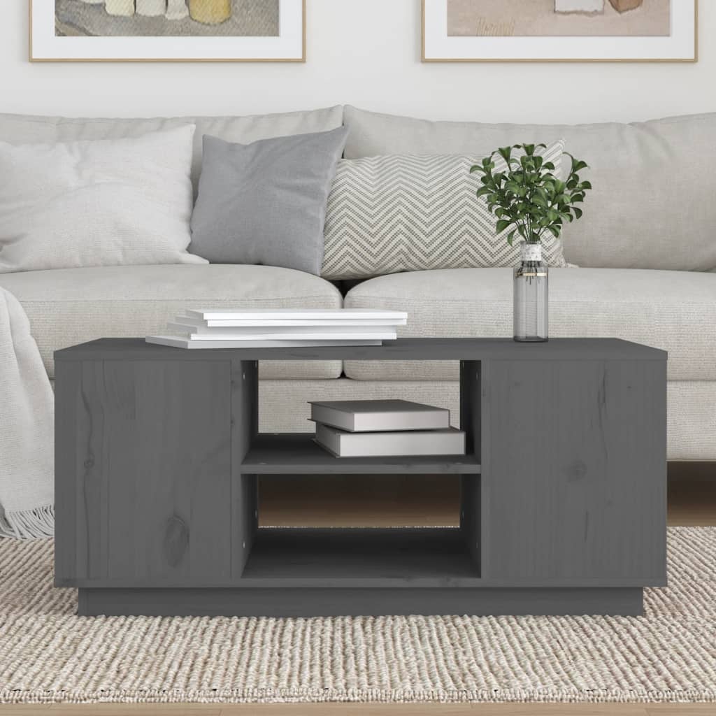vidaXL Couchtisch Grau 90x49x40,5 cm Massivholz Kiefer