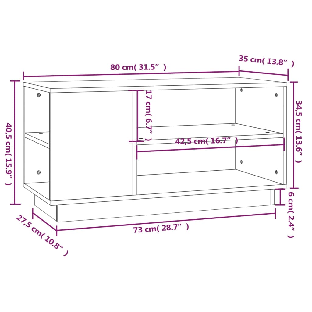vidaXL Meuble TV Noir 80x35x40,5 cm Bois de pin massif