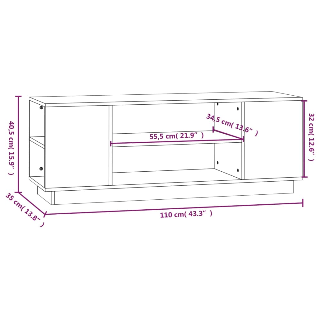 vidaXL Meuble TV marron miel 110x35x40,5 cm Bois de pin massif