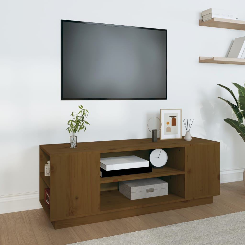 vidaXL Meuble TV marron miel 110x35x40,5 cm Bois de pin massif