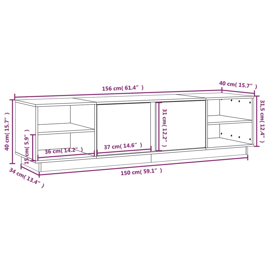 vidaXL Meuble TV Noir 156x40x40 cm Bois de pin massif
