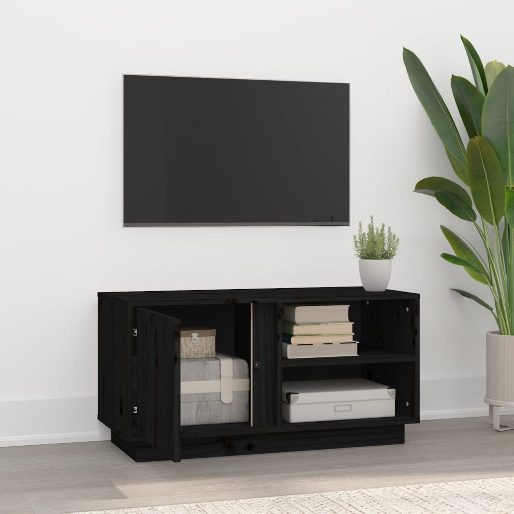 vidaXL Meuble TV Noir 80x35x40,5 cm Bois de pin massif