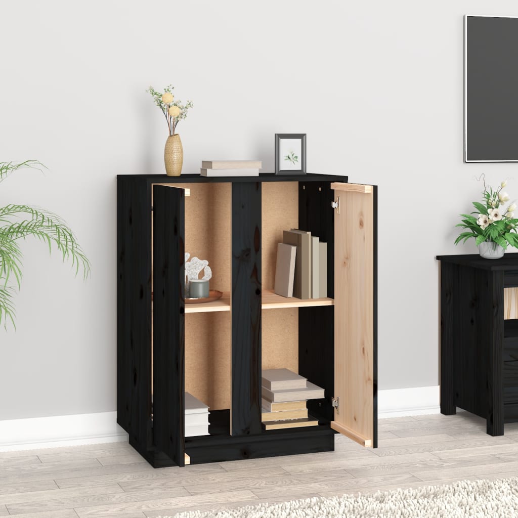 vidaXL Buffet noir 60x35x80 cm Bois de pin massif