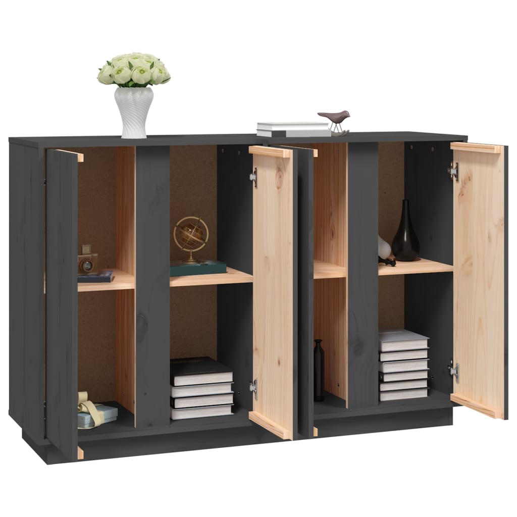 vidaXL Buffet Gris 120x35x80 cm Bois de pin massif