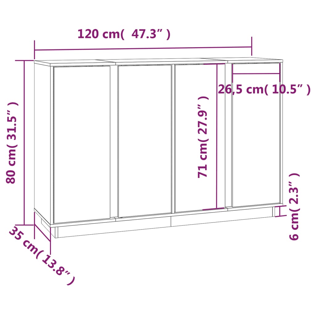 vidaXL Buffet Gris 120x35x80 cm Bois de pin massif