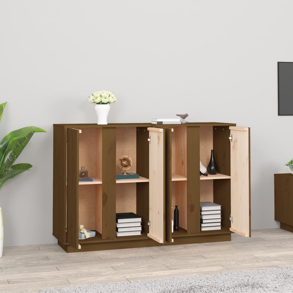 vidaXL Buffet marron miel 120x35x80 cm Bois de pin massif