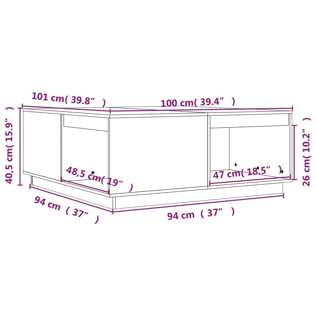 vidaXL Table basse noire 100x101x40,5 cm en pin massif