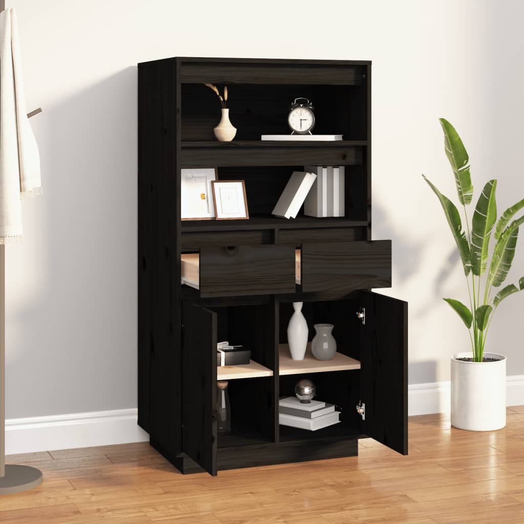 vidaXL Vaisselier haut noir 60x40x116,5 cm Bois de pin massif