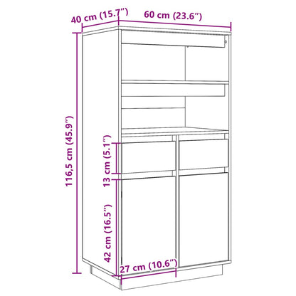 vidaXL Vaisselier haut noir 60x40x116,5 cm Bois de pin massif
