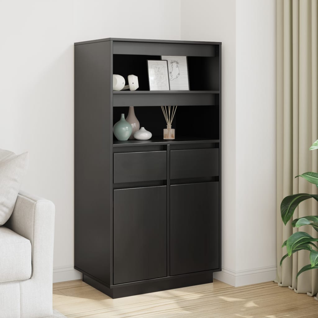 vidaXL Vaisselier haut noir 60x40x116,5 cm Bois de pin massif