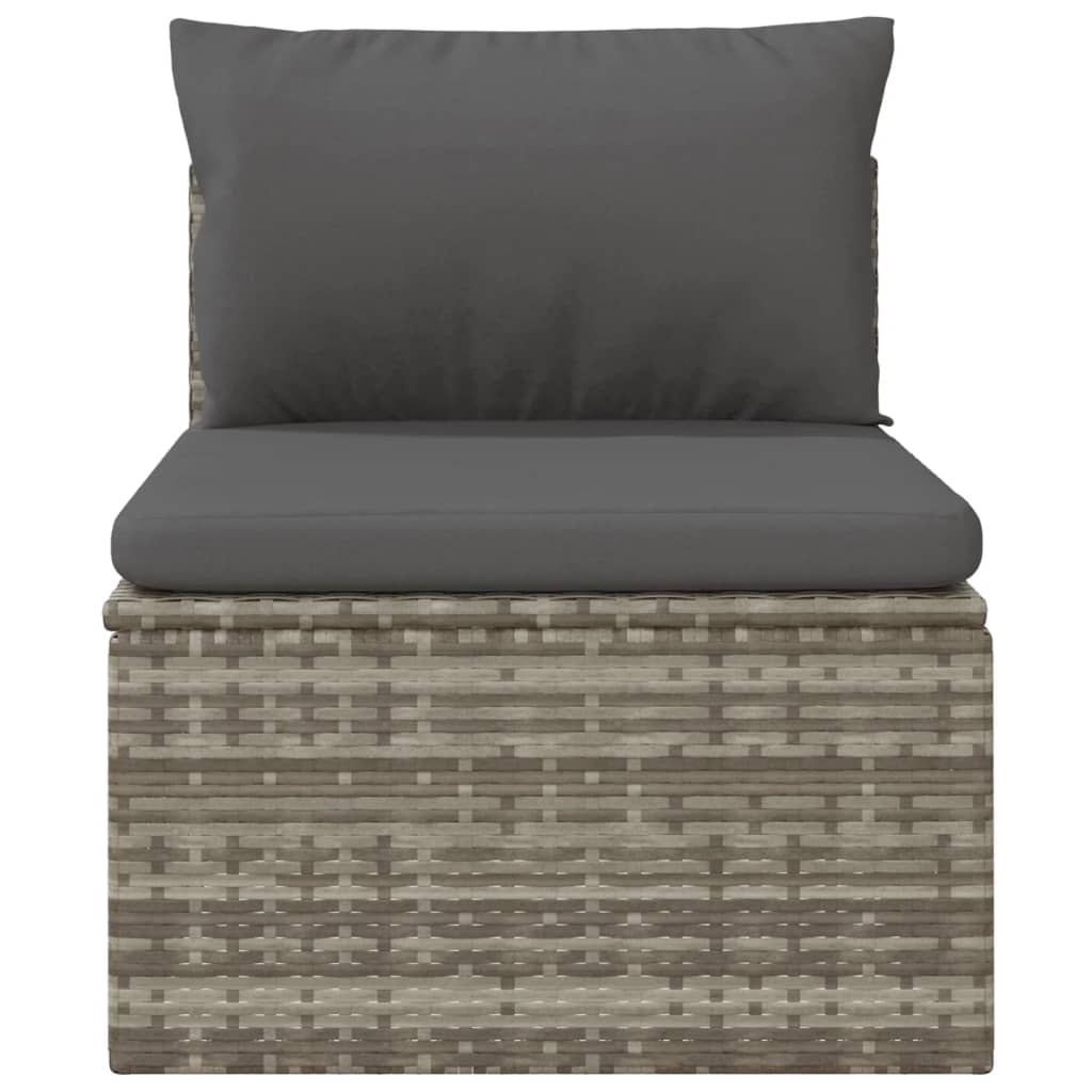 vidaXL Garten-Mittelsofa mit Kissen Grau 57x57x56 cm Poly Rattan