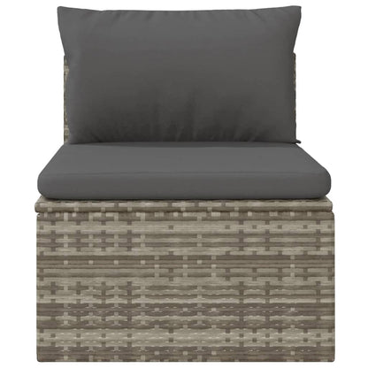 vidaXL Garten-Mittelsofa mit Kissen Grau 57x57x56 cm Poly Rattan