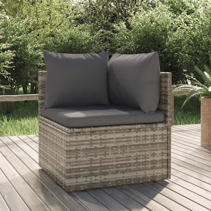 vidaXL Garten-Ecksofa mit Kissen Grau 57x57x56 cm Poly Rattan