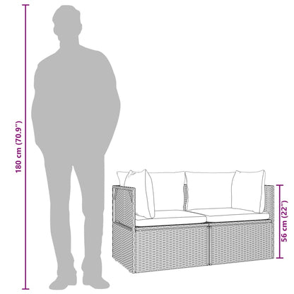 vidaXL Gartensofa 2-Sitzer mit Kissen Grau Poly Rattan