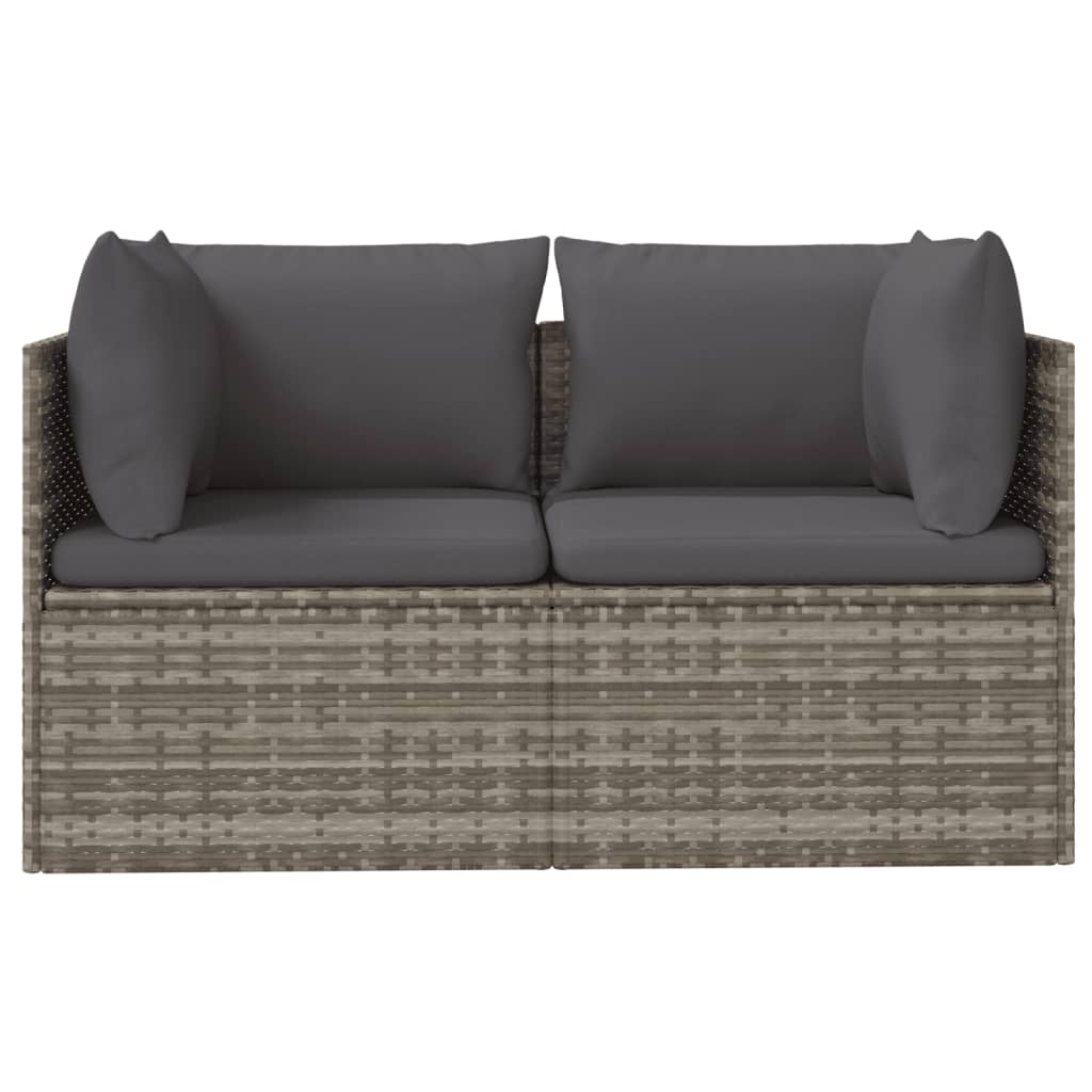 vidaXL Gartensofa 2-Sitzer mit Kissen Grau Poly Rattan