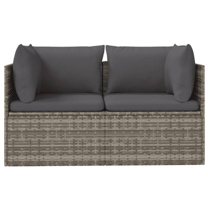vidaXL Gartensofa 2-Sitzer mit Kissen Grau Poly Rattan