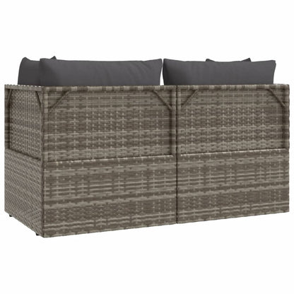 vidaXL Gartensofa 2-Sitzer mit Kissen Grau Poly Rattan