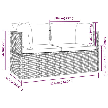 vidaXL Gartensofa 2-Sitzer mit Kissen Grau Poly Rattan