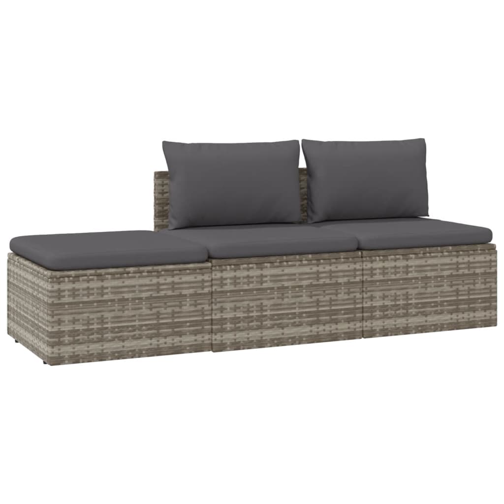 vidaXL Salon de jardin 3 pièces avec coussins Résine tressée Gris