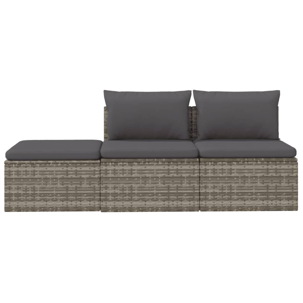 vidaXL Salon de jardin 3 pièces avec coussins Résine tressée Gris